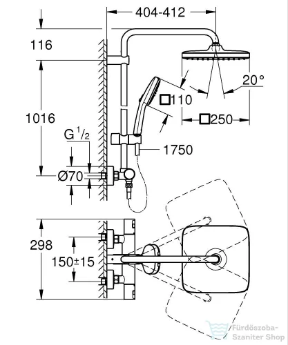 Grohe QuickFix VITALIO Comfort 250 termosztátos zuhanyrendszer,króm 26696001