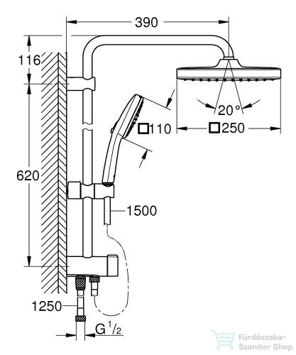 Grohe QuickFix VITALIO Comfort 250 Flex zuhanyrendszer csaptelep nélkül,króm 26698001