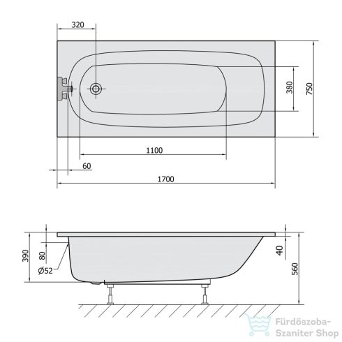 Sapho POLYSAN POLYSAN EBRO kád, 170x75x39cm 26711