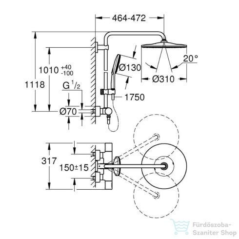 Grohe Rainshower SmartActive 310 termosztátos zuhanyrendszer, Brushed Cool Sunrise 26836GN0