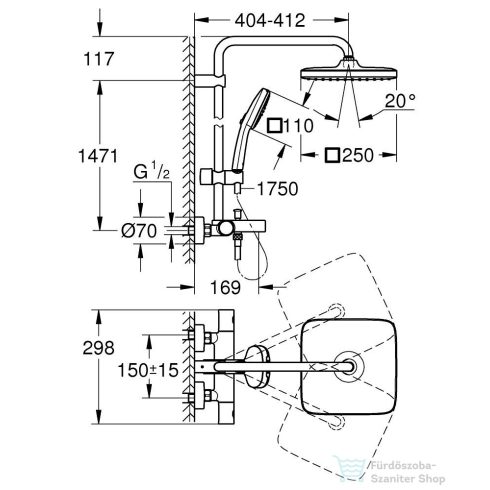 Grohe VITALIO Comfort 250 termosztátos zuhanyrendszer kádtöltővel,króm 26984001
