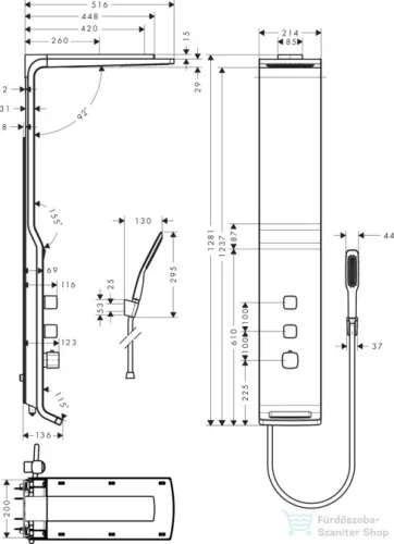 Hansgrohe Raindance Lift 180 2jet zuhanypanel falsíkon kívüli szereléshez, fehér/króm 27008400