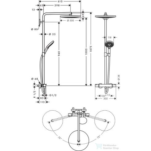 Hansgrohe HG RD Select S 300 2jet Showerpipe fehér króm 27133400