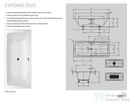 Kaldewei Cayono DUO 170x75 beépíthető acéllemez fürdőkád 724 (272400010001)
