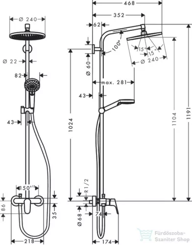 Hansgrohe HG Crometta S 240 Showerpipe egykaros csapteleppel, króm 27269000