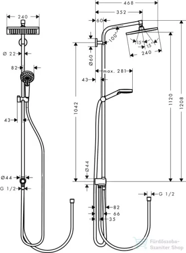 Hansgrohe Crometta E 240 1jet Reno EcoSmart Showerpipe zuhanyrendszer csaptelep nélkül 27289000