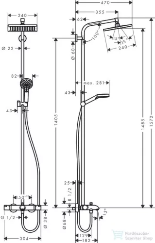 Hansgrohe HG Crometta E 240 Showerpipe kádakhoz, termosztáttal, króm 27298000