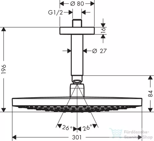 Hansgrohe HG RD Select S 300 2jet fejzuhany mennyezeti fehér króm 27337400