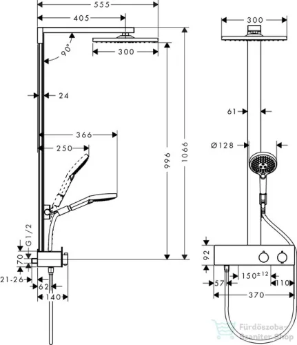 Hansgrohe Raindance Square 300 1jet Showerpipe 27361000