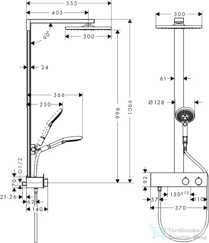 Hansgrohe RAINDANCE E Showerpipe 300 1jet termosztátos zuhanyrendszer, matt fekete 27361670