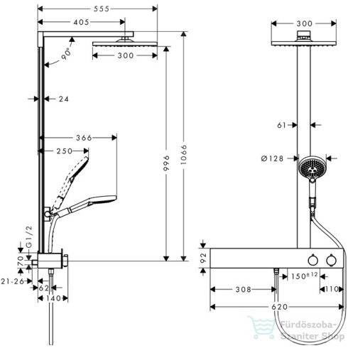 Hansgrohe Raindance Square 600 1jet EcoSmart 9 l/perc Showerpipe 27364000