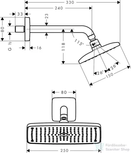 Hansgrohe Raindance E 240 AIR 1jet fejzuhany DN15, 223 mm-es zuhanykarral, króm  27370000