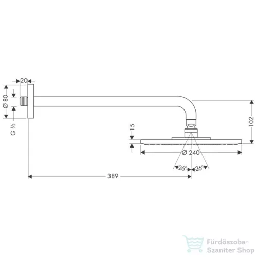 Hansgrohe Raindance S 240 AIR tányér fejzuhany DN15, 389 mm-es zuhanykarral, króm 27474000