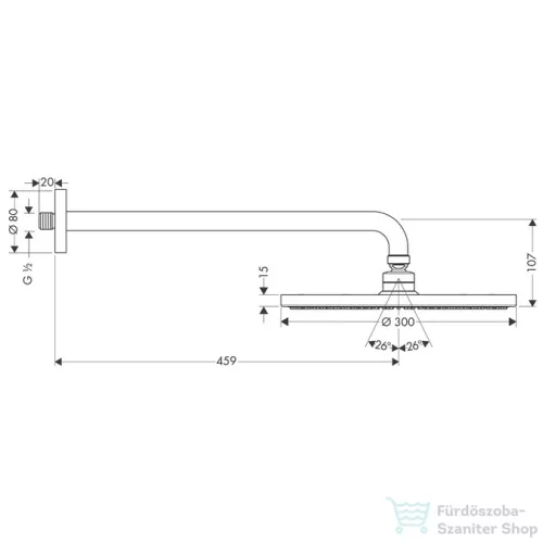 Hansgrohe Raindance S 300 AIR tányér fejzuhany DN15, 450 mm-es zuhanykarral, króm  27492000