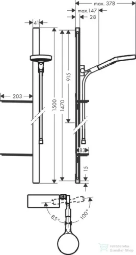 Hansgrohe Rainfinity 3 jet zuhanyszett 150 cm-es rúddal, 2 db polccal, króm 27673000