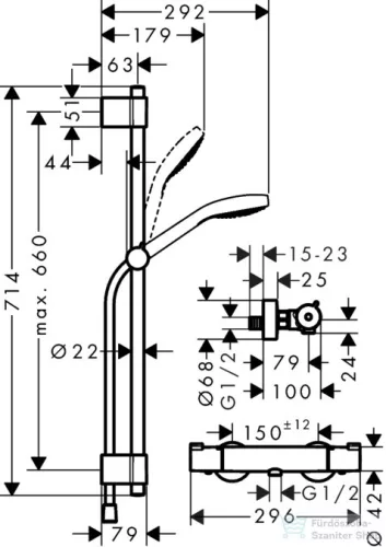 Hansgrohe CROMA Select S termosztátos zuhanycsaptelep zuhanyszettel, króm/fehér 27833400