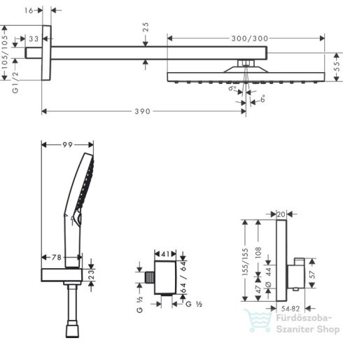 Hansgrohe RAINDANCE E Showerselect 300 termosztátos komplett falsík alatti zuhanyrendszer,1jet, matt fekete 27939670
