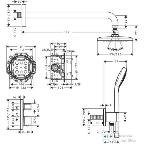Hansgrohe CROMA 280 Ecostat E falsík alatti 1 jet termosztátos zuhanyrendszer, króm 27953000