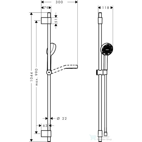Hansgrohe Activera Select S 95 Varia Ecosmart 2 jet 104,4 cm-es rudas zuhanyszett, matt fekete 28050670