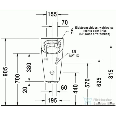Duravit ME by Starck öblítőperem nélküli elektronikus (hálózat) Rimless piszoár, 0,5 l 2809310093 ( 280931 )
