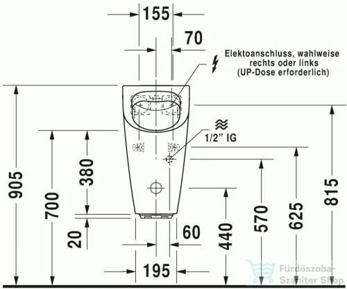 Duravit ME by Starck öblítőperem nélküli elektronikus (hálózat) Rimless piszoár, 0,5 l HygieneGlaze felület 2809312093 ( 280931 )