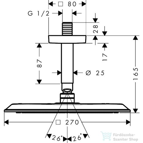 Hansgrohe AXOR CITTERIO C Ecosmart 27x27 cm-es mennyezeti fejzuhany zuhanykarral,szálcsiszolt vörös arany hatású 28793310