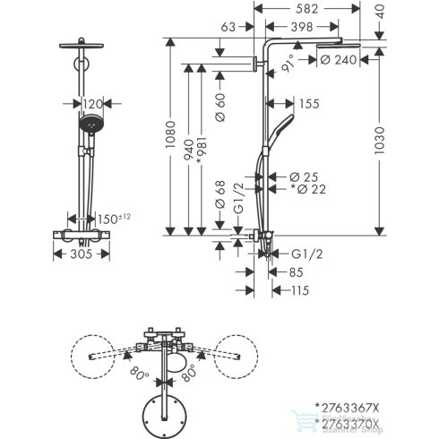 Hansgrohe RAINDANCE S Showerpipe 240, 1jet, Ecosmart+ termosztátos zuhanyrendszer, matt fekete 28825670