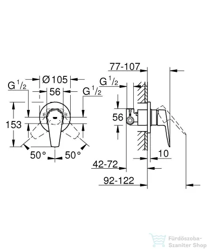 Grohe BAUEDGE falsík alatti kád/zuhany csaptelep belső egységgel,Króm 29040001