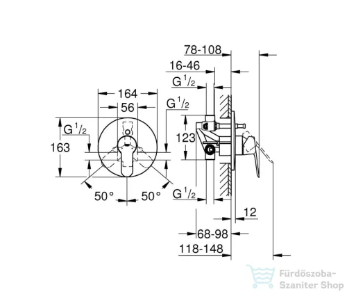 Grohe BauEdge falsík alatti kádcsaptelep beépítőkészlettel, króm 29079000
