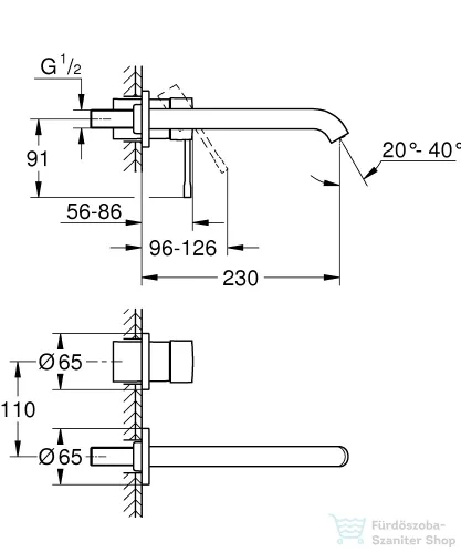 Grohe Essence New falsík alatti mosdó csaptelep 23 cm-es kifolyóval,leeresztő és belső egység nélkül,Warm Sunset 29193DA1