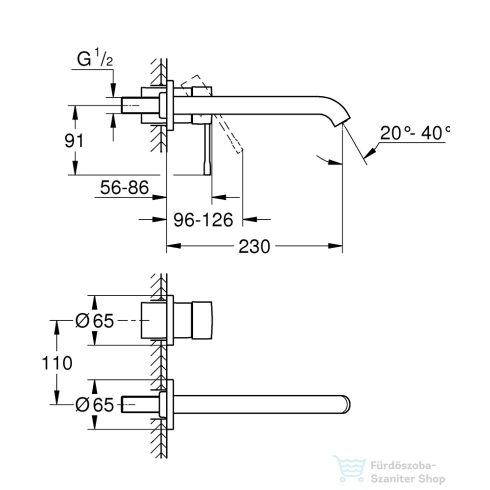 Grohe Essence New falsík alatti mosdó csaptelep 23 cm-es kifolyóval,leeresztő és belső egység nélkül,Brushed Cool Sunrise 29193GN1