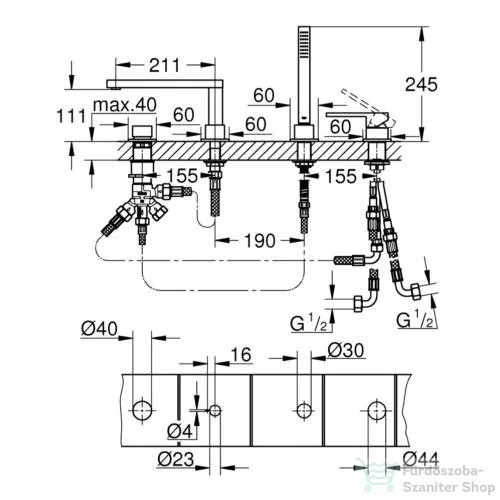 Grohe PLUS 4-lyukas, egykaros kádkombináció, króm 29307003