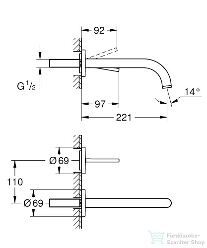 Grohe ATRIO falsík alatti mosdó csaptelep 22,1 cm-es kifolyóval,leeresztő és belső egység nélkül,Króm 29406000