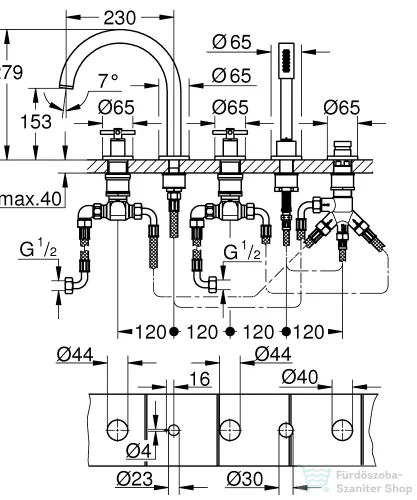 Grohe ATRIO 5 üléses kádtöltő csaptelep zuhanyszettel,alaptest nélkül,Króm 29408000