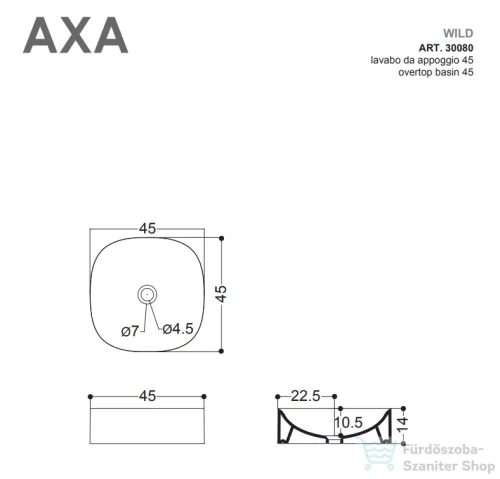AXA Wild 45x45 pultra ültethető mosdó, fényes fehér 3008001