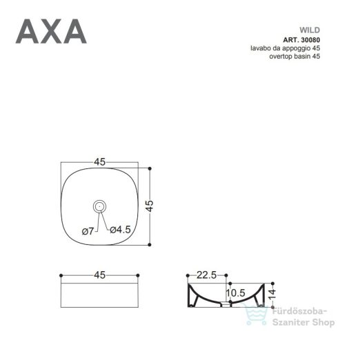AXA Wild 45x45 pultra ültethető mosdó, matt fekete 3008007