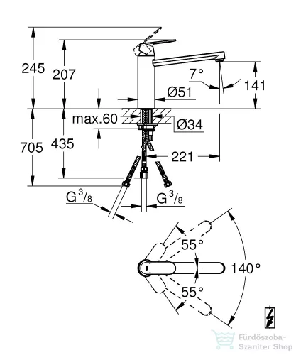 Grohe EUROSMART COSMOPOLITAN EGYKAROS MOSOGATÓCSAP 1/2? króm 30194000