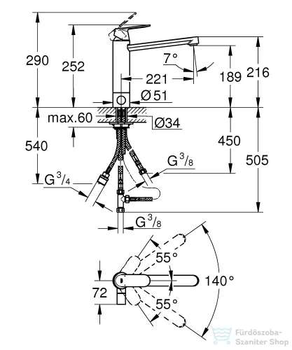 Grohe EUROSMART COSMOPOLITAN EGYKAROS MOSOGATÓCSAP 1/2? króm 30195000