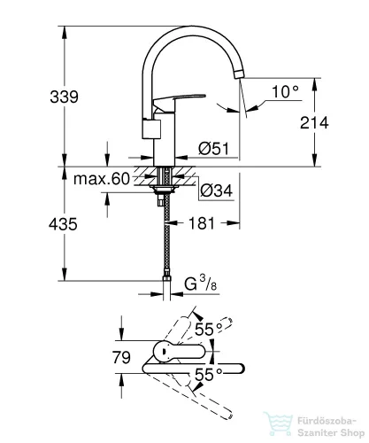 Grohe EUROSTYLE COSMOPOLITAN EGYKAROS MOSOGATÓCSAP 1/2? króm 30221002