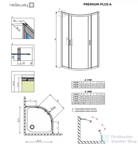 Radaway Premium Plus A 90x90 íves zuhanykabin króm/átlátszó 30403-01-01N