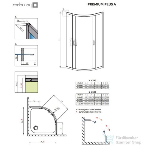 Radaway Premium Plus A 80x80 íves zuhanykabin króm/grafit 30413-01-05N