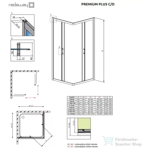 Radaway Premium Plus D 100x90 szögletes zuhanykabin króm/átlátszó 30436-01-01N