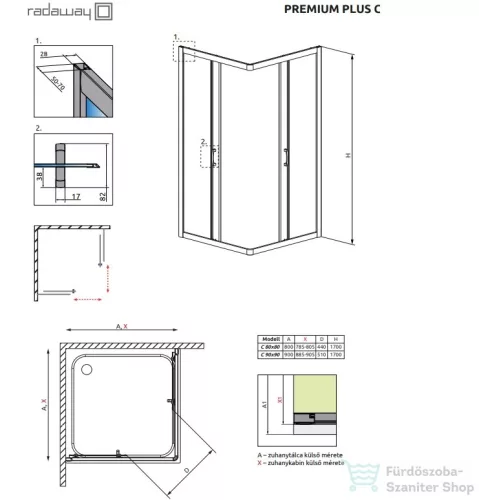 Radaway Premium Plus C 1700 90x90 szögletes zuhanykabin króm/átlátszó 30451-01-01N