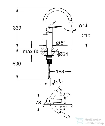 Grohe Quickfix START 1 funkciós mosogató csaptelep,króm 30469000