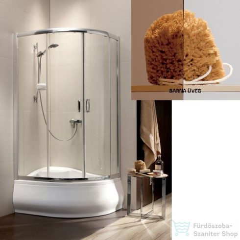 Radaway Premium Plus E 1700 100x80 aszimmetrikus íves tolóajtós zuhanykabin króm/barna 30481-01-08N