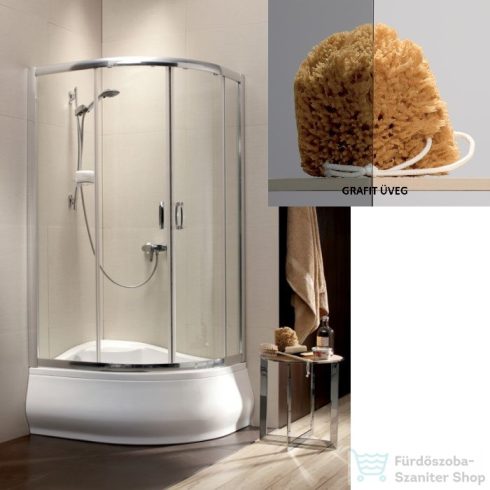 Radaway Premium Plus E 1700 120x90 aszimmetrikus íves tolóajtós zuhanykabin króm/grafit 30483-01-05N