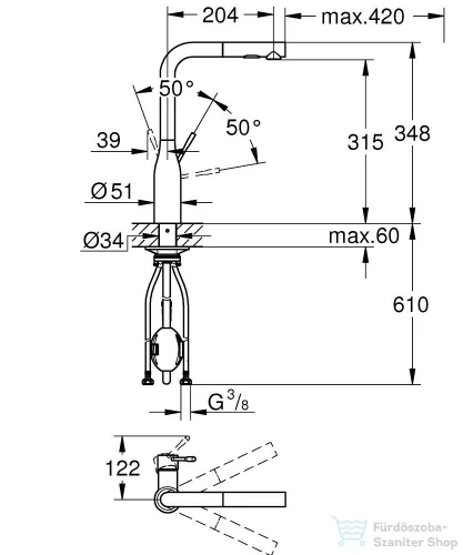 Grohe ESSENCE kihúzható fejes,2 funkciós mosogató csaptelep,Brushed Cool Sunrise 30504GN0