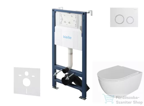 Kielle Genesis New falra szerelhető WC szett, Kielle OUDEE rimless WC softclose ülőkével, Gemini New II fényes fehér/króm nyomólappal, fehér 30528SS04