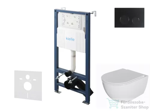 Kielle Genesis New falra szerelhető WC szett, Kielle OUDEE rimless WC softclose ülőkével, Gemini New II matt fekete nyomólappal, fehér 30528SS06