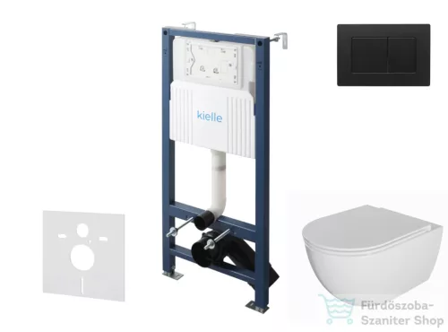 Kielle Genesis New falra szerelhető WC szett, Kielle OUDEE rimless WC softclose ülőkével, Gemini New III matt fekete nyomólappal, fehér 30528SS09
